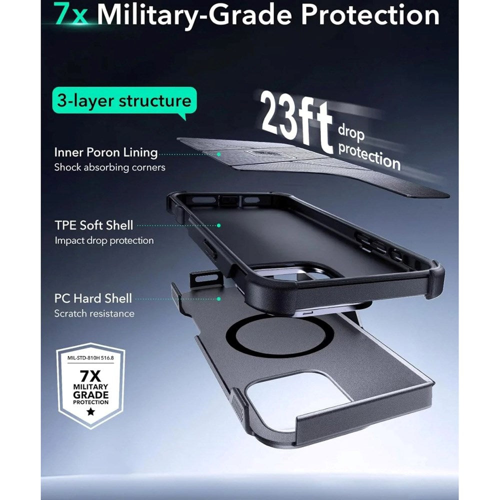 ESR iPhone 16 Pro Cyber Armor Case with Kickstand - MagSafe Compatible - Grey