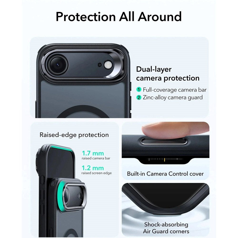 ESR iPhone Air Classic Hybrid Stash Case with Kickstand - MagSafe Compatible - Matte Black