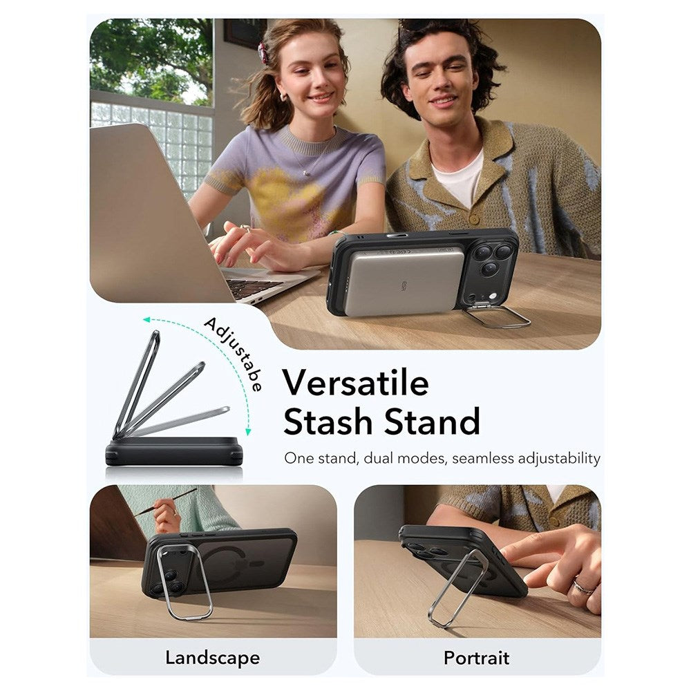 ESR iPhone 17 Pro Max Classic Hybrid Stash Case with Kickstand - MagSafe Compatible - Matte Black