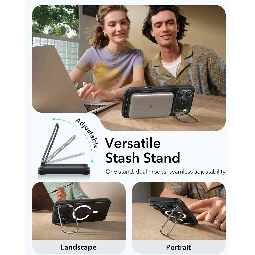 ESR iPhone 17 Pro Max Classic Hybrid Stash Case with Kickstand - MagSafe Compatible - Transparent / Black