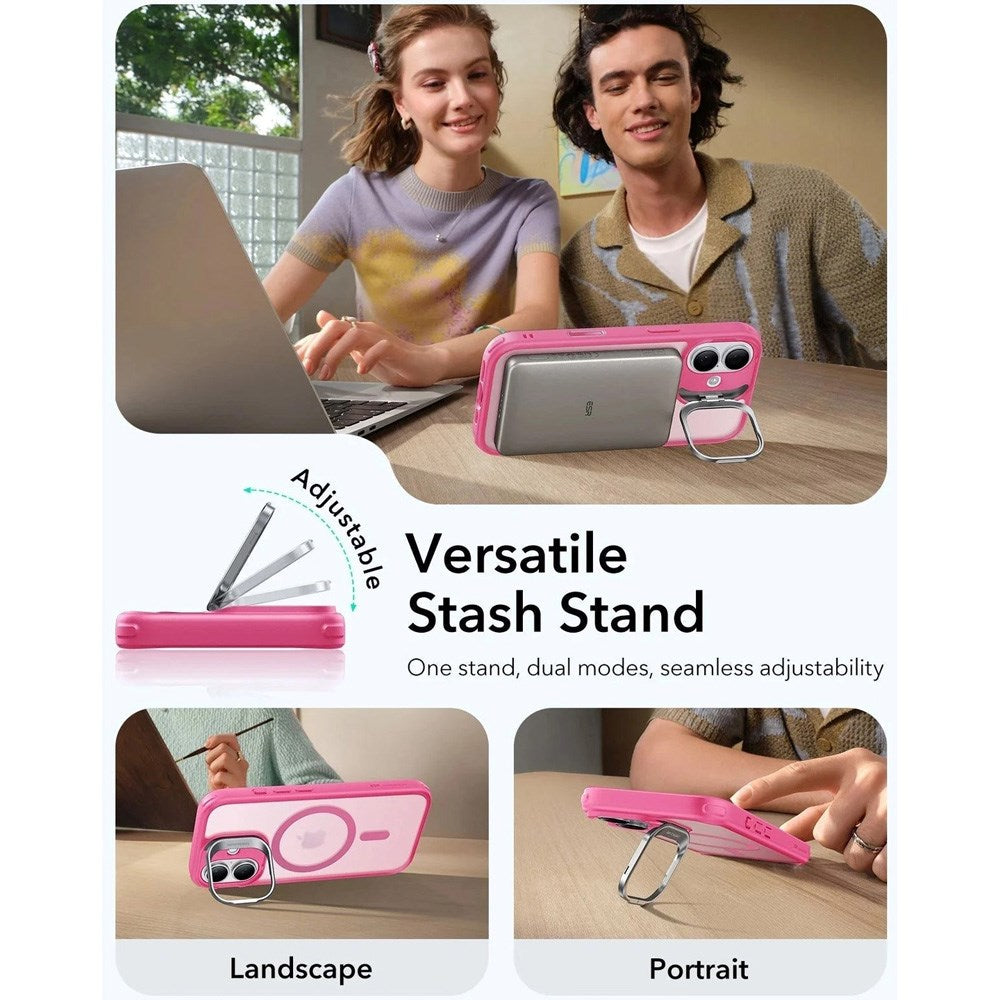 ESR iPhone 17 Classic Hybrid Stash Case with Kickstand - MagSafe Compatible - Mat Pink