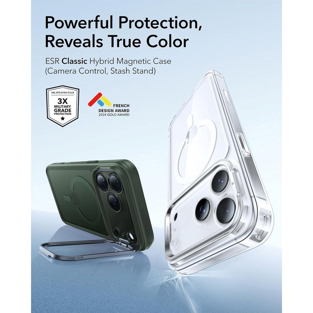 ESR iPhone 17 Pro Classic Hybrid Stash Case with Kickstand - MagSafe Compatible - Matte Green