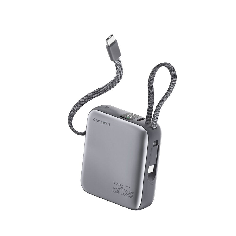 4smarts Pocket Dual Cord 22.5W PowerBank with Built-in USB-C Cable - 10.000 mAh - Space Grey