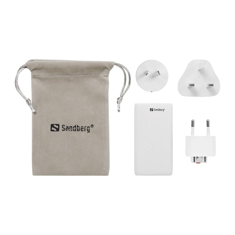 Sandberg 4-in-1 65W Travel Charger with 2x USB-C – EU / UK / AUS - White