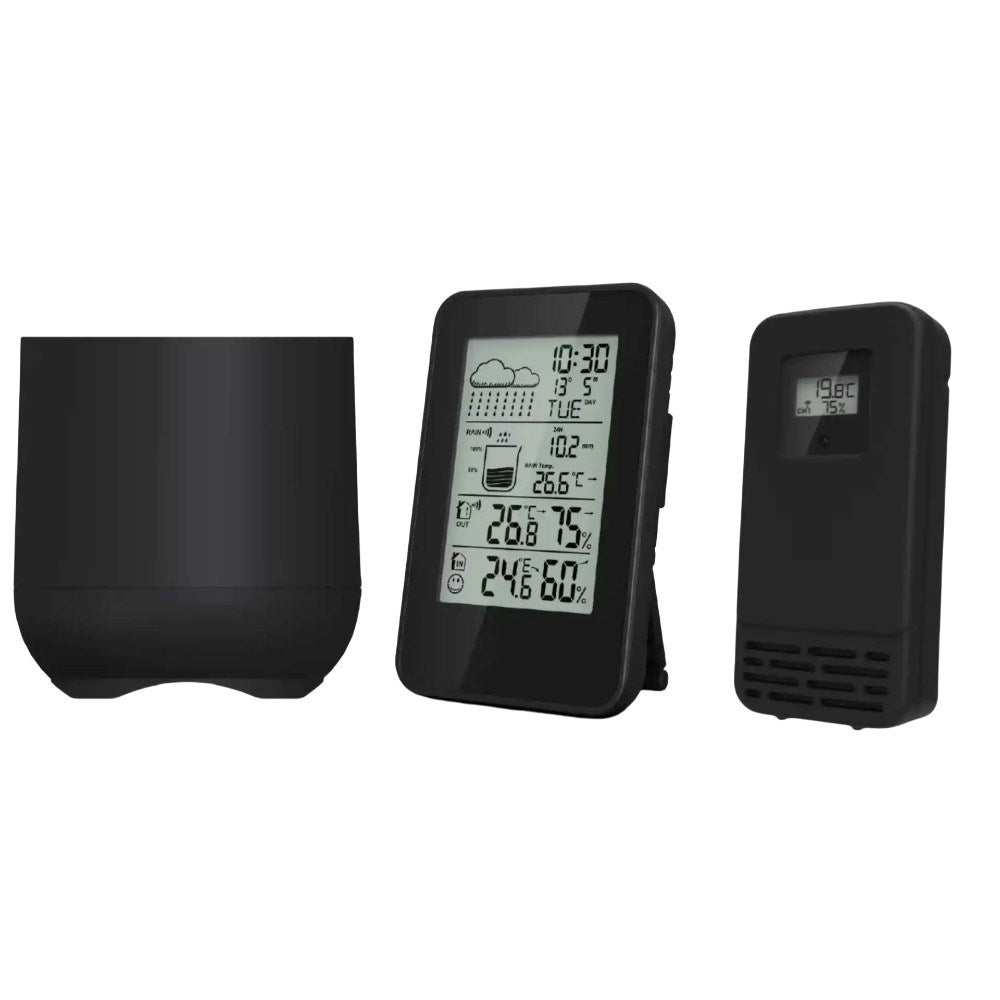 Denver WSR-560 Weather Station w. Clock & Rain Gauge - Black