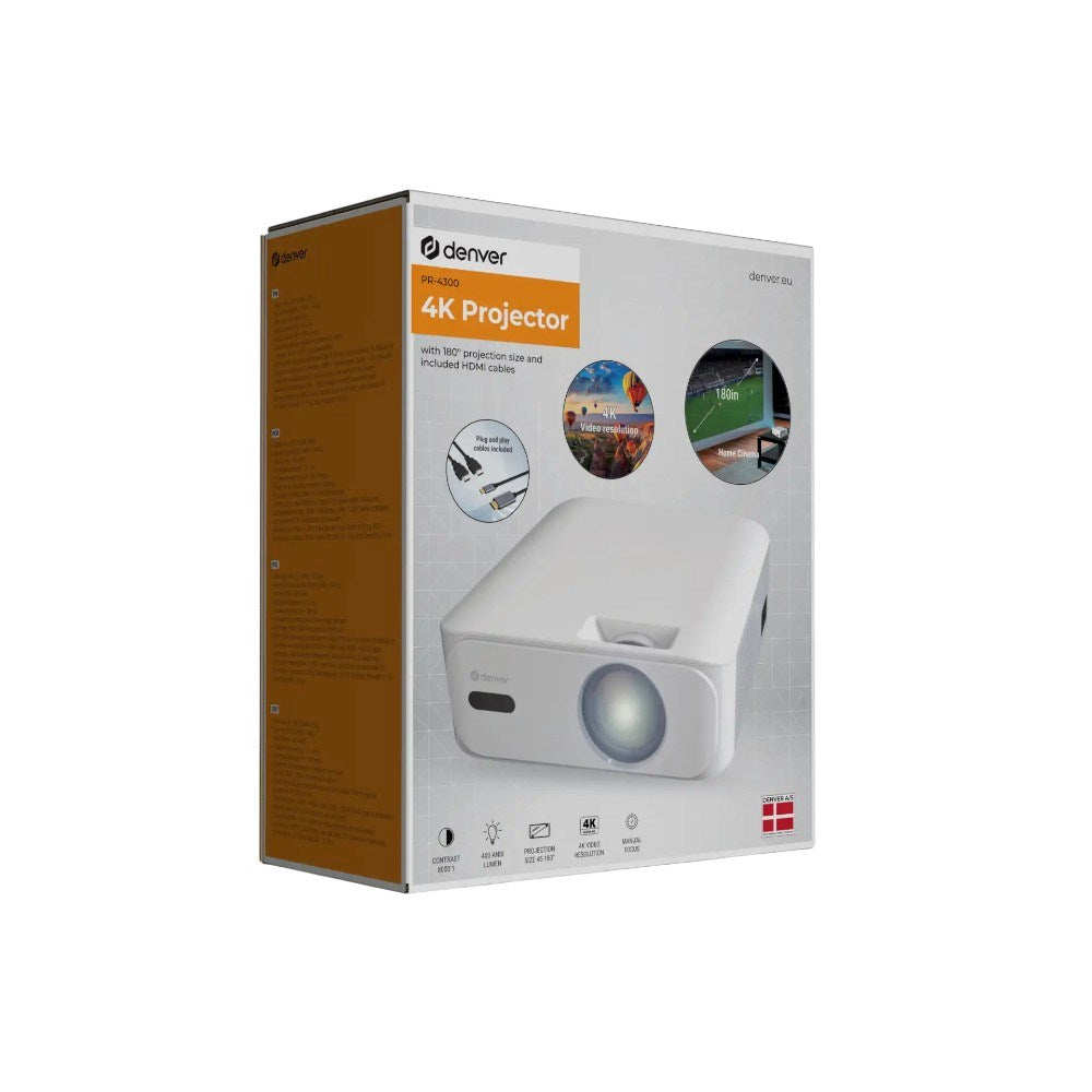 Denver PR-4300 4K Projector with Bluetooth - White
