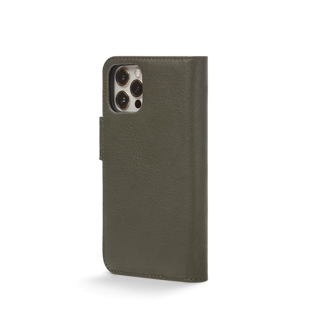 Trunk iPhone 12 Mini Genuine Leather Flip Case with Removable Back Case - Green