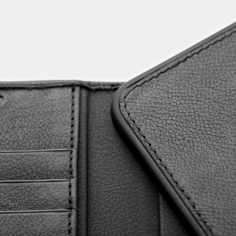 Trunk iPhone 13 Mini Genuine Leather Flip Case with Removable Back Case - Black