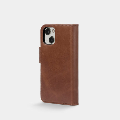 Trunk iPhone 13 Mini Genuine Leather Flip Case with Removable Back Case - Brown