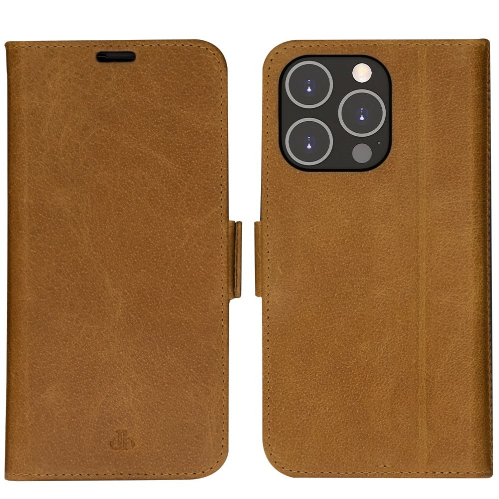 iPhone 14 Pro Max dbramante1928 Copenhagen Genuine Leather Magnet Flip Case - Tan