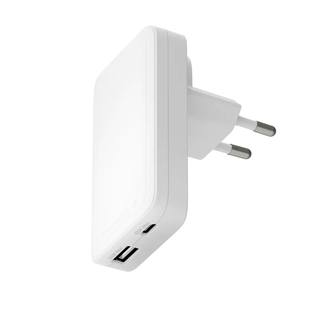 dbramante1928 Slim Wall Charger with 1x USB-C 45W & 1x USB-A 30W - White