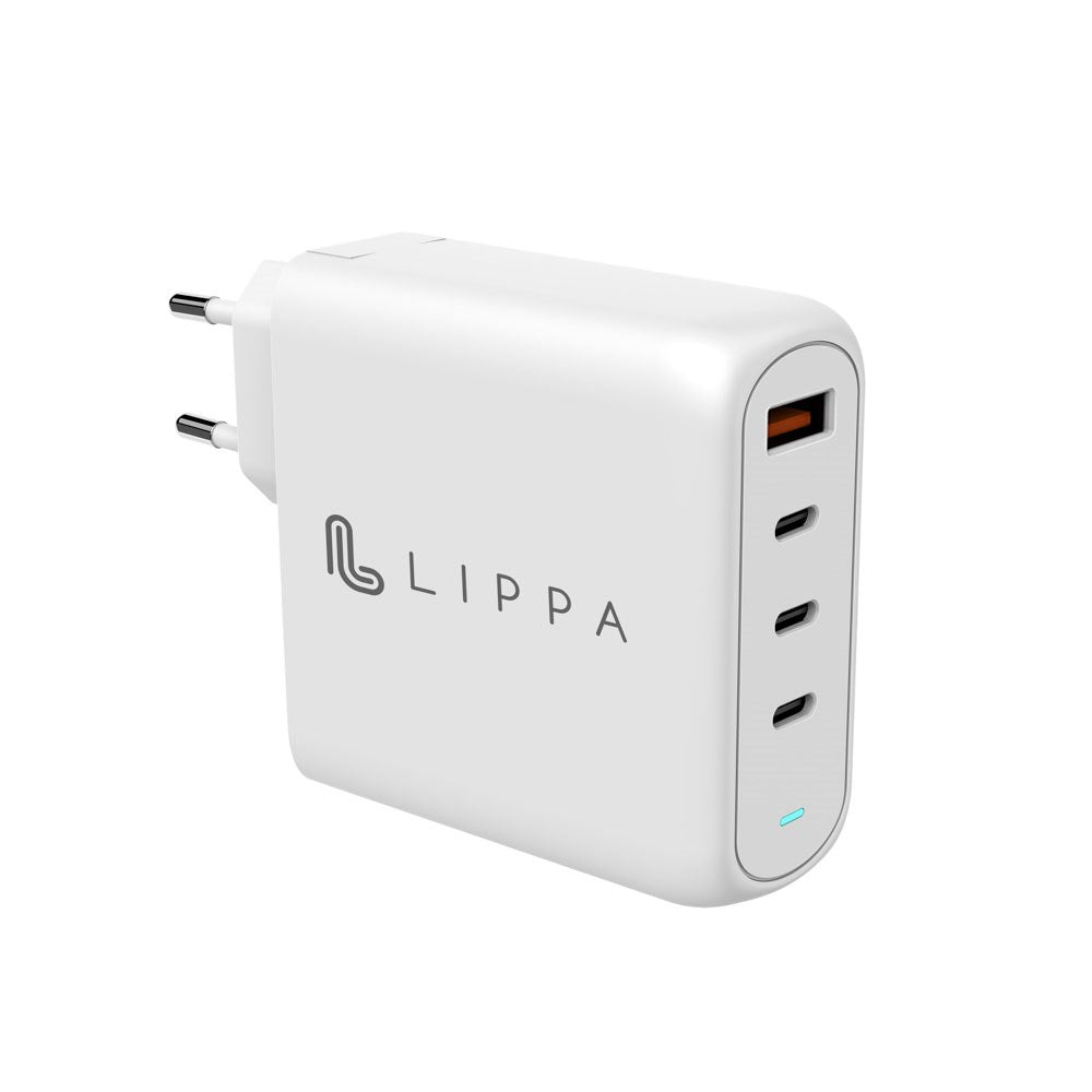 Lippa PD 100W Wall Charger GaN w. 3 x USB-C & 1 x USB-A - White
