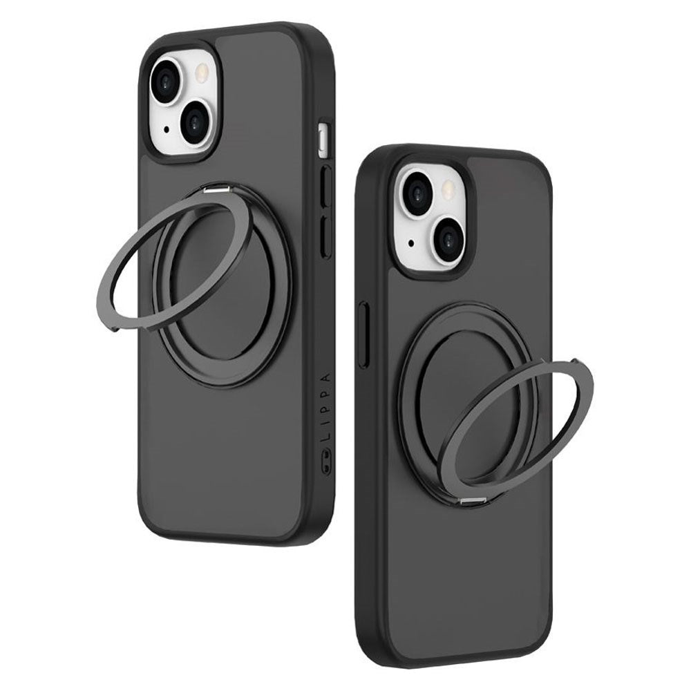 iPhone 15 Lippa Hybrid Plastic Case with 360 Rotating Kickstand - MagSafe Compatible - Matte / Black