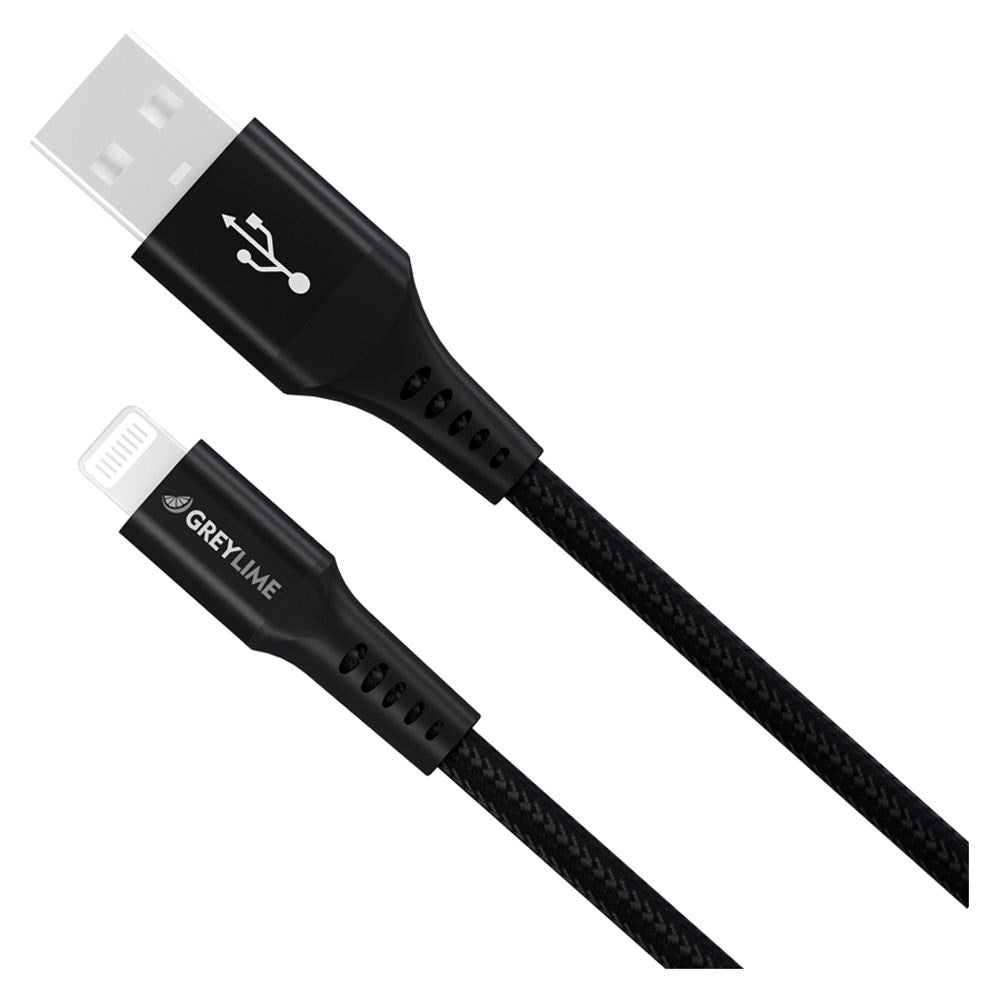 GreyLime 12W Braided USB-A to Lightning Cable 3 m - Black