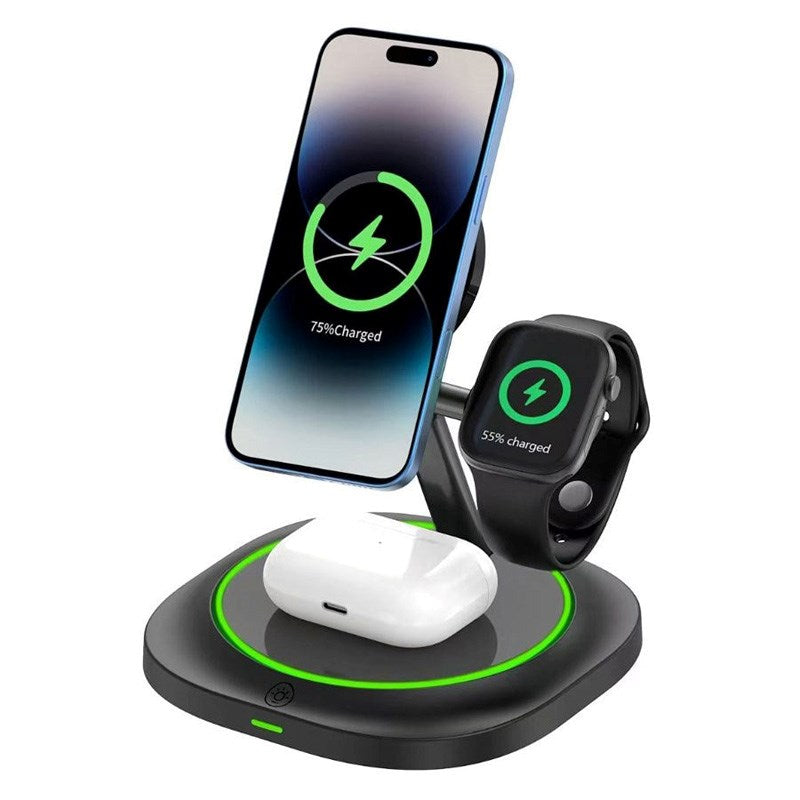 Lippa 3-in-1 Wireless Charger with 15W and USB-C - MagSafe / Qi Compatible - Black