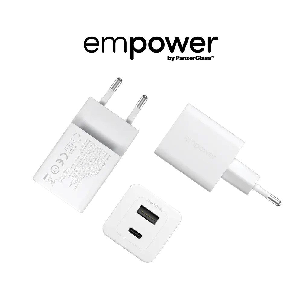 empower by PanzerGlass Turbo 35W Wall Charger with 1x USB-A & 1x USB-C – Silver White