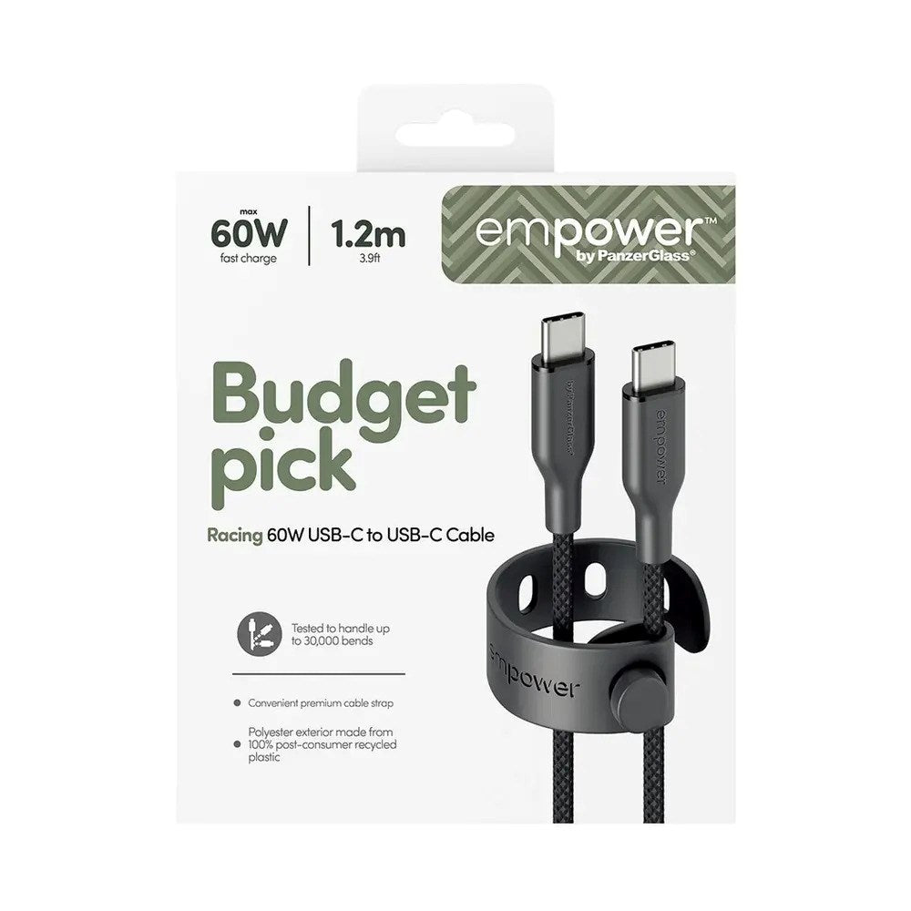 empower by PanzerGlass Racing 60W USB-C to USB-C Cable – 1.2m – Space Black