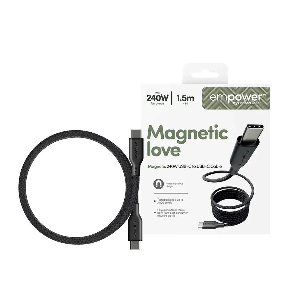 empower by PanzerGlass Magnetic 240W USB-C to USB-C Cable – 1.5m – Space Black