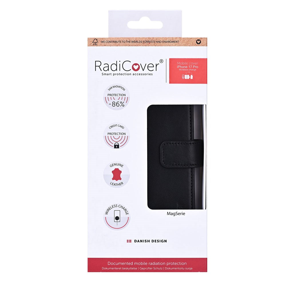 RadiCover Exclusive iPhone 17 Pro 2-in-1 Anti Radiation Leather Flip Case with Wallet - MagSafe Compatible - Black