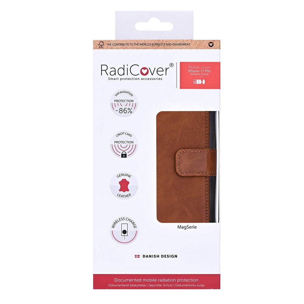 RadiCover Exclusive iPhone 17 Pro 2-in-1 Anti Radiation Leather Flip Case with Wallet - MagSafe Compatible - Brown