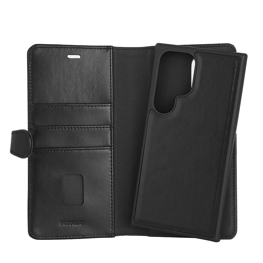 Samsung Galaxy S24 Ultra Buffalo 2-in-1 Wallet Genuine Leather Magnet Flip Case with Wallet - Black