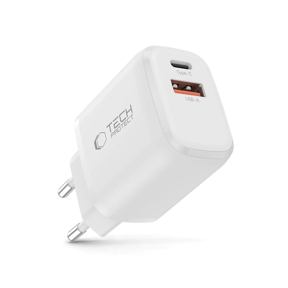 Tech-Protect NCA30 Wall Charger with 30W - 1 x USB-A & 1 x USB-C - White