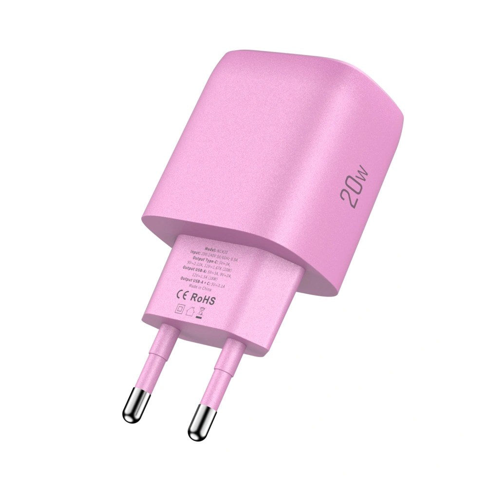 Tech-Protect NCA20 Wall Charger with 20W - 1 x USB-A & 1 x USB-C - Pink