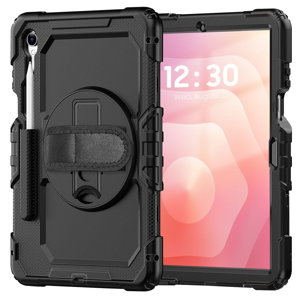 Samsung Galaxy Tab S11 Tech-Protect Solid Tough Case w. Protective Film, Hand Holder & Shoulder Strap - Black