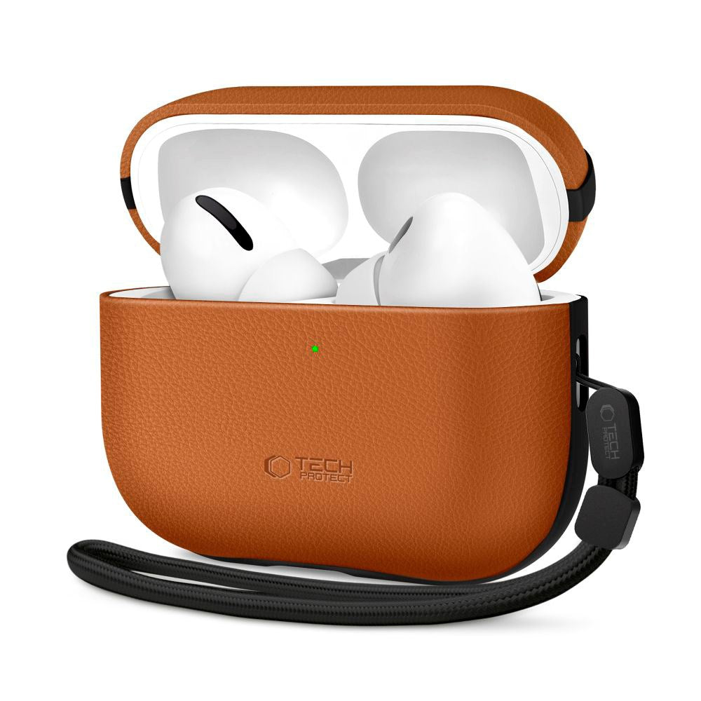 Apple AirPods Pro (3rd gen.) Tech-Protect NaturalFit Faux Leather Case with Strap - Brown