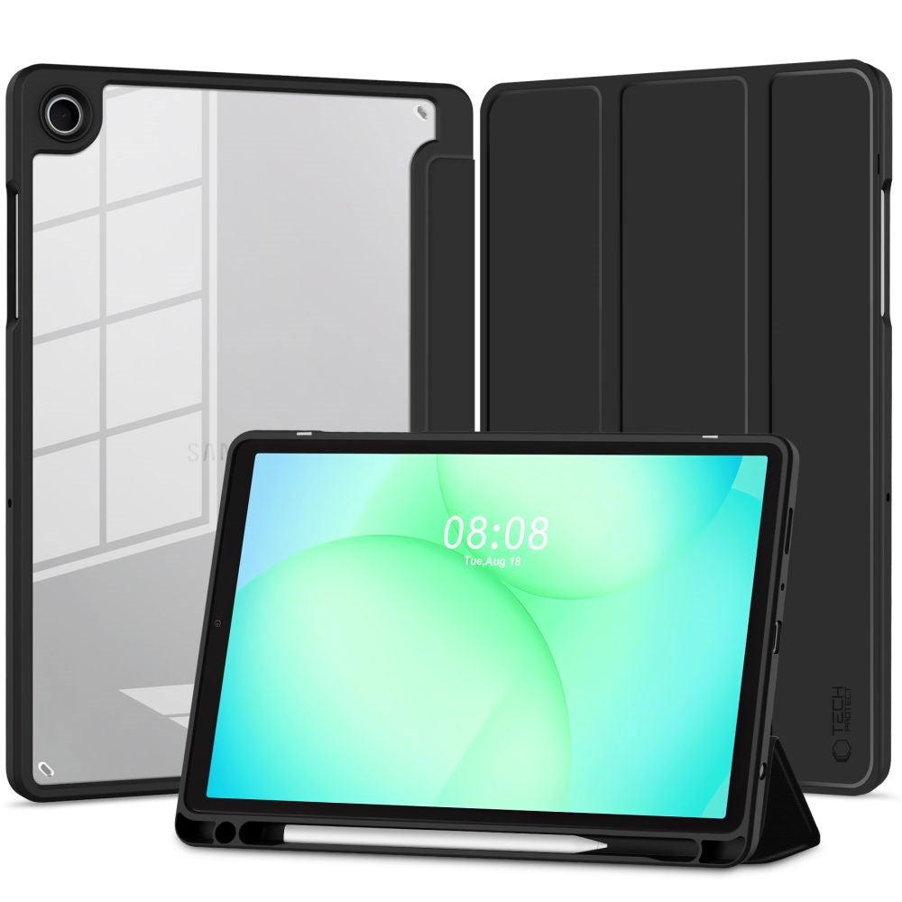 Samsung Galaxy A11+ (Plus) / A9+ (Plus) Tech-Protect SC Pen Hybrid Flip Case w. Stylus Holder - Black / Transparent