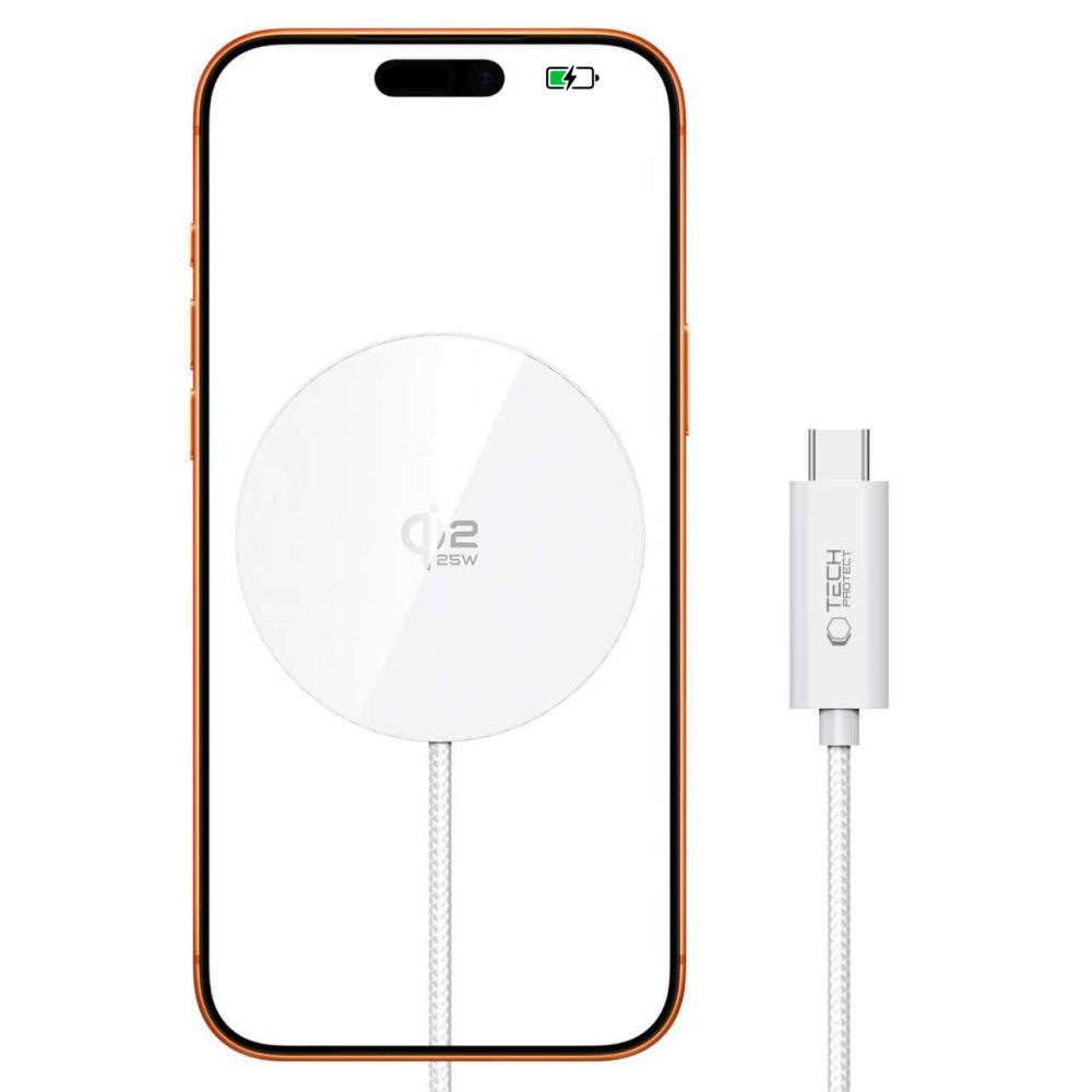Tech-Protect 25W Qi2 Magnetic Wireless Charger - MagSafe Compatible - White