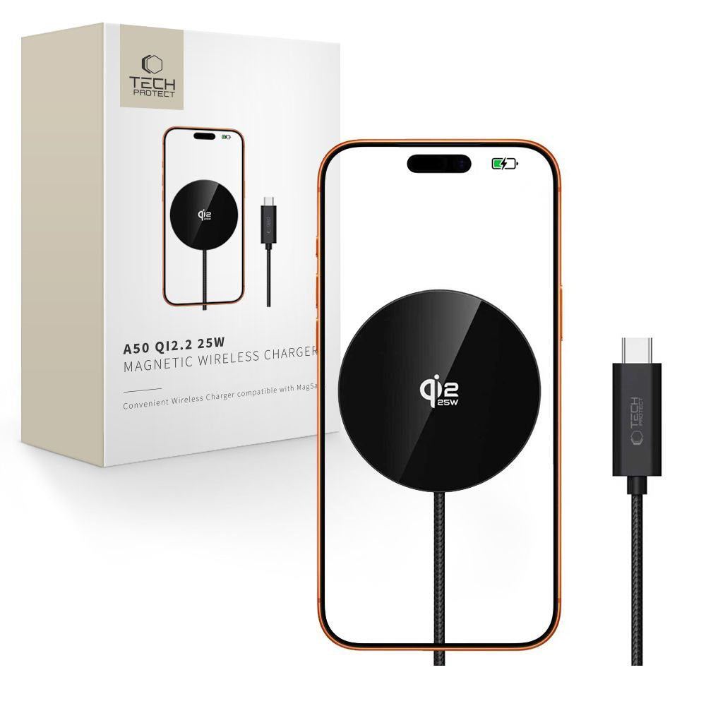 Tech-Protect 25W Qi2 Magnetic Wireless Charger - MagSafe Compatible - Black
