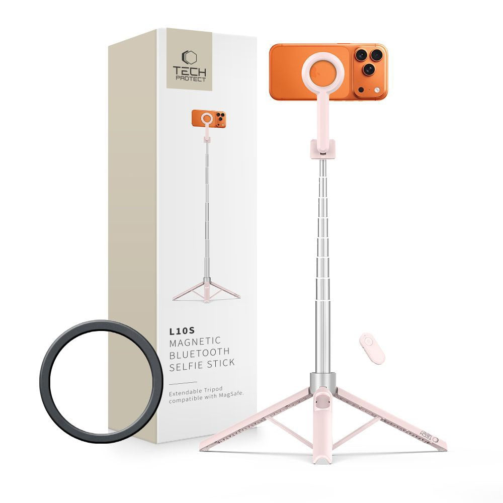 Tech-Protect L10S Bluetooth Tripod Selfie Stick – MagSafe Compatible – Pink / Silver