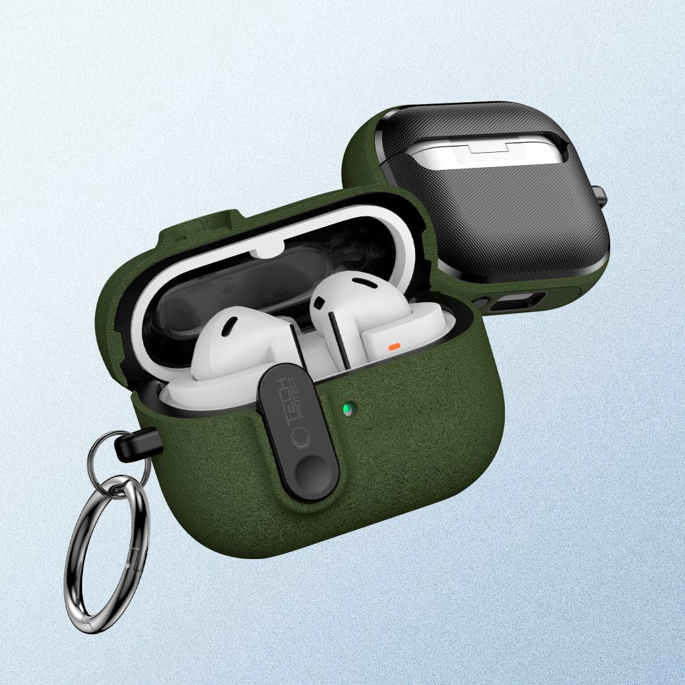 Samsung Galaxy Buds 3 / 3 Pro / 3 FE Tech-Protect Slim Hook Case with Carabiner – Green