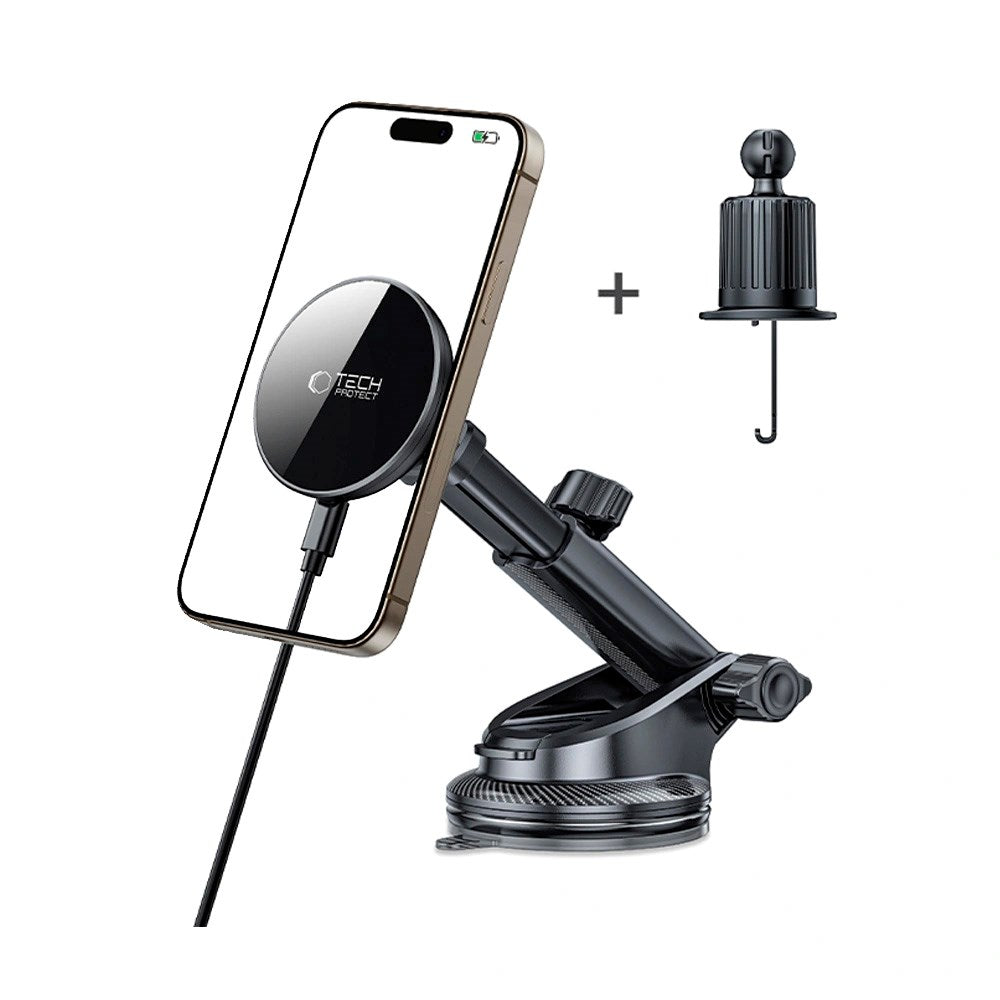 Tech-Protect 15W Magnetic Wireless Car Charger - Dashboard & Vent Mount - MagSafe Compatible - Black