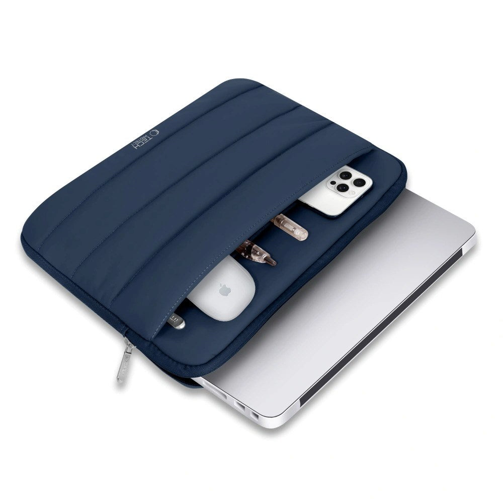 Tech-Protect Fluffy MacBook / Laptop 15-16" (27 x 38cm) Sleeve with Extra Zipper Pocket - Dark Blue