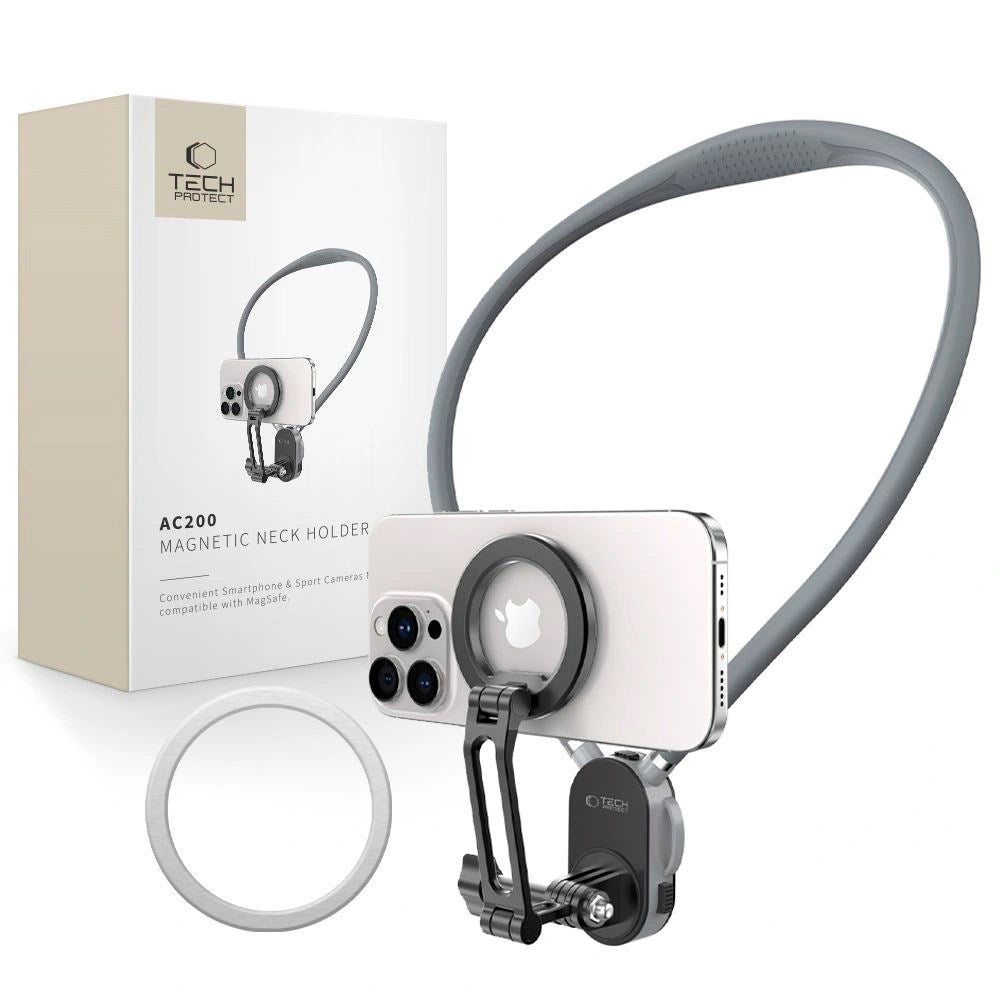 Tech-Protect Magnetic Neck Holder for Mobile / GoPro Camera / DJI Camera - MagSafe Compatible - Grey