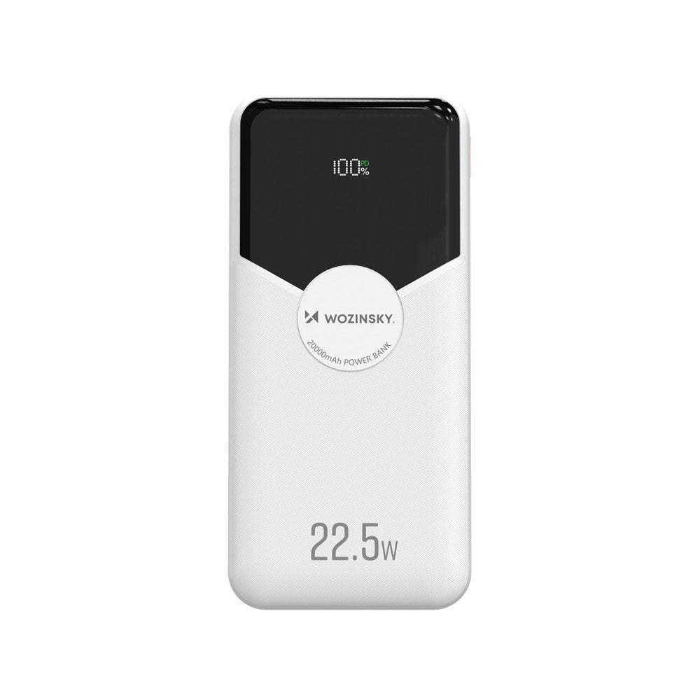 Wozinsky 20,000mAh Powerbank with Built-In USB-C & Lightning Cable - White