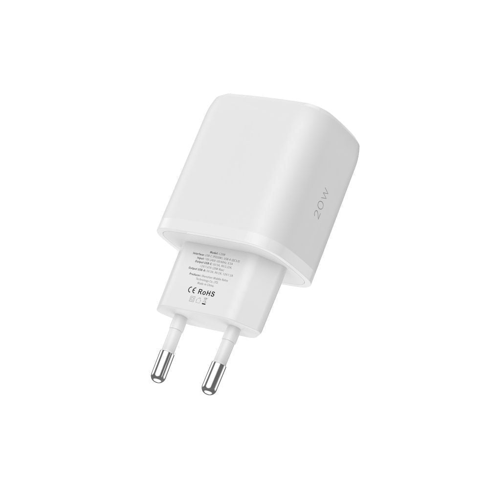 Tech-Protect 20W Wall charger with 1 x USB-C & 1 x USB-A - Power Delivery - White
