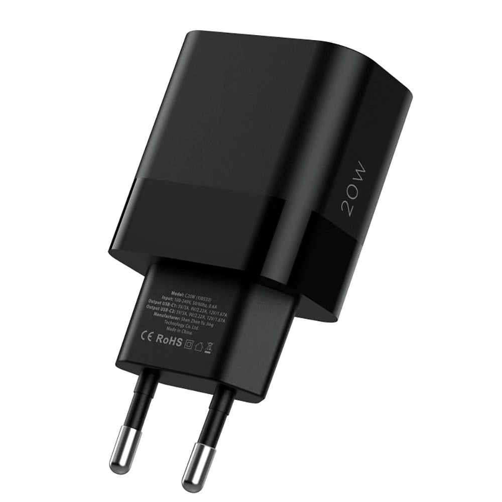 Tech-Protect 20W Wall Charger w. 2 x USB-C - Black