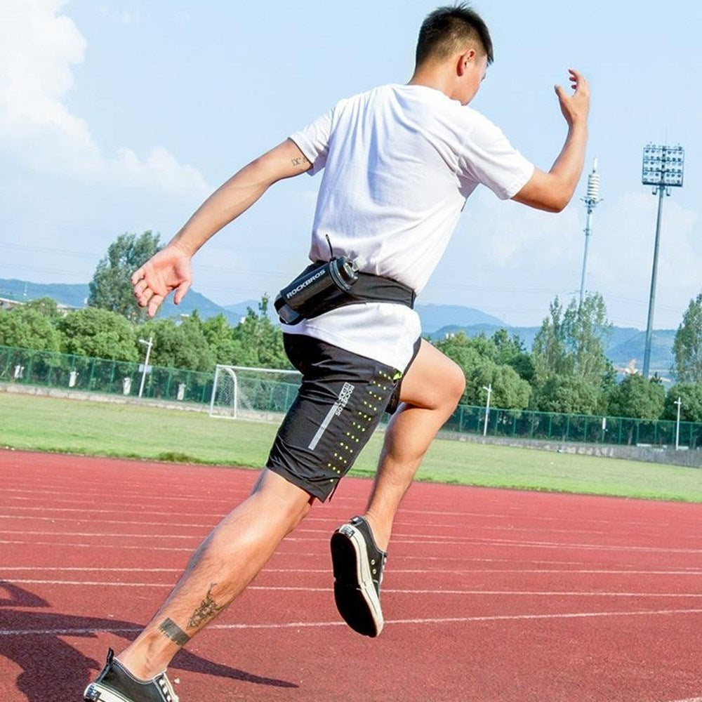 Running Belt with Mesh Pocket and Water Bottle Pocket - Black