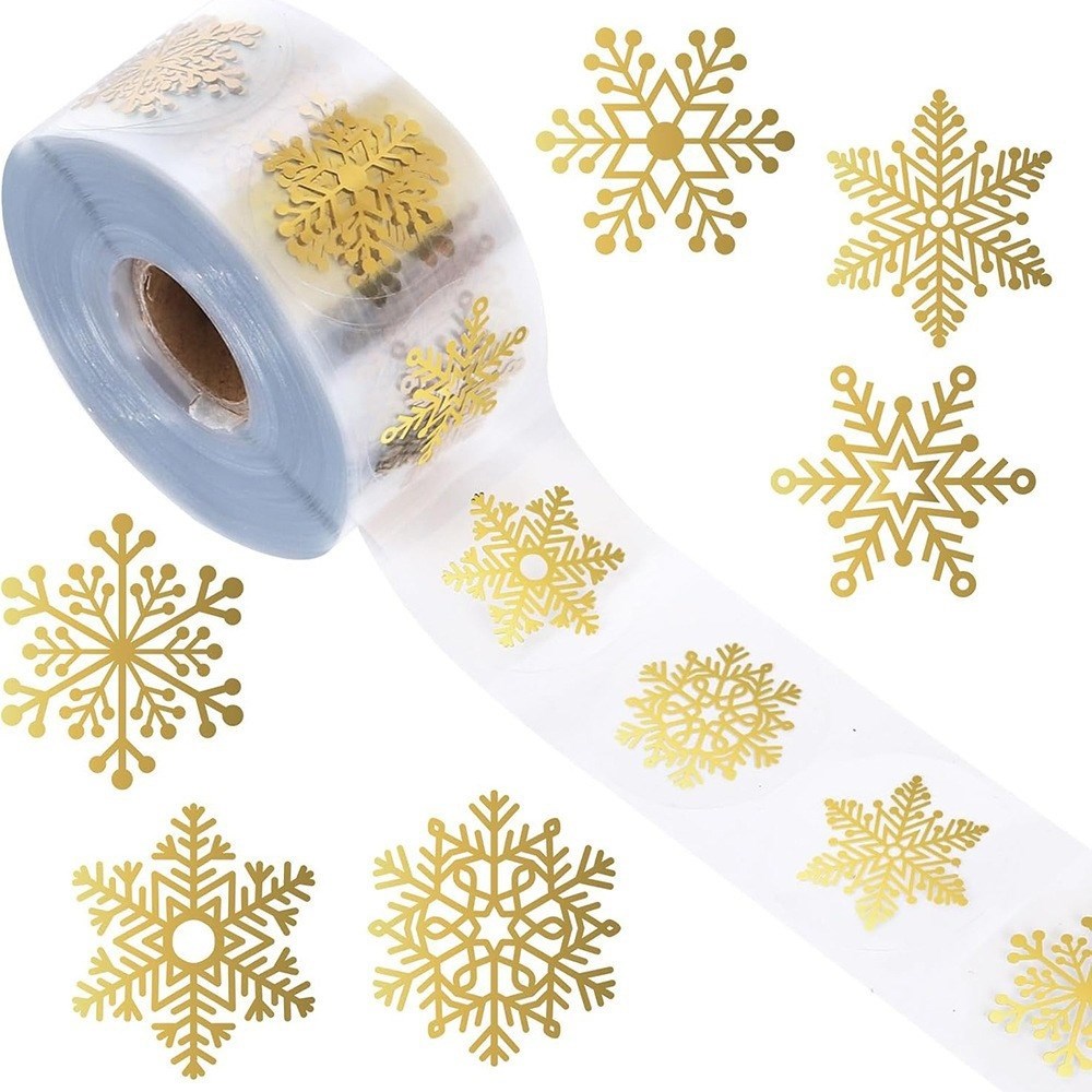 Roll of 500 x Stickers w. Snowflakes – Gold