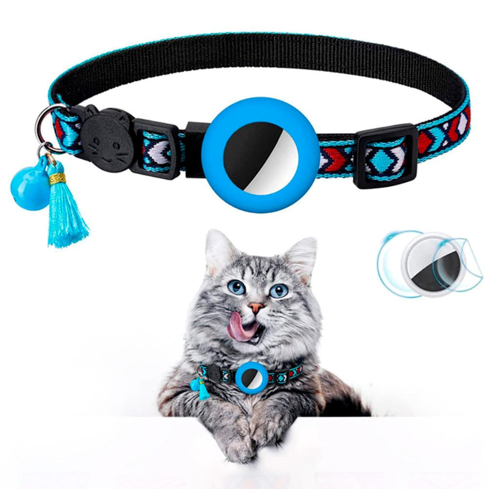 Cat Collar with AirTag 1. & 2. Gen. Silicone Case & Brush - Light Blue