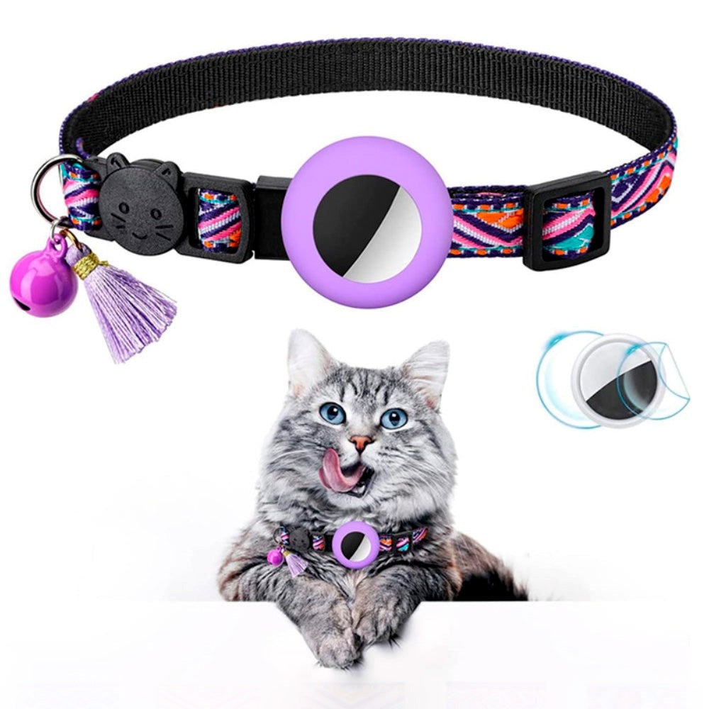 Cat Collar with AirTag 1. & 2. Gen. Silicone Case & Brush - Purple