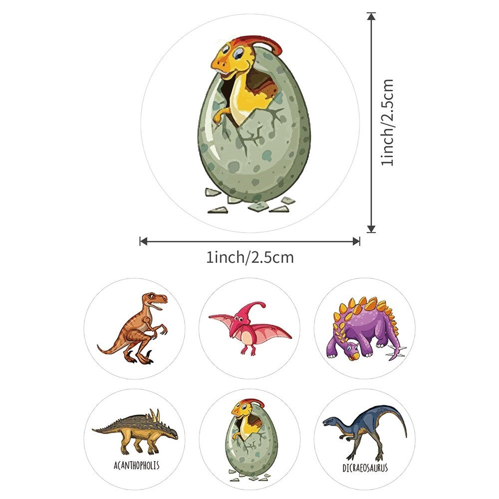 Roll of 500 x Stickers of Cartoon Dinosaurs - V3