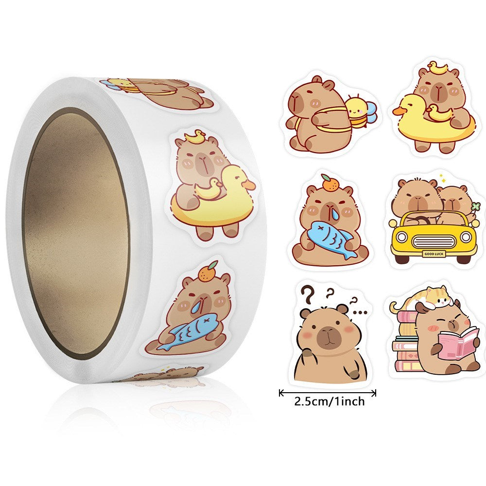 Roll of 500 x Stickers of Cartoon Capybara - V2