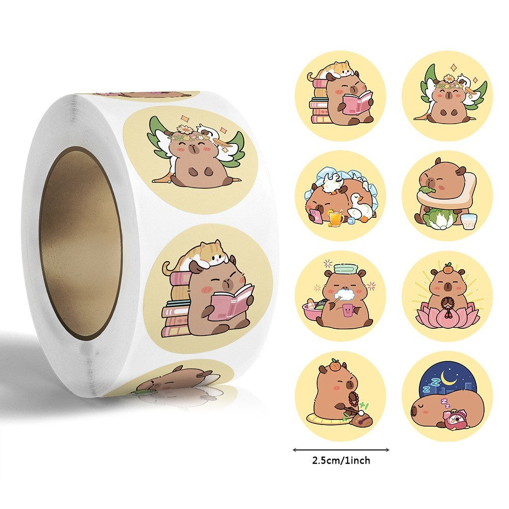 Roll of 500 x Stickers of Cartoon Capybara - V1