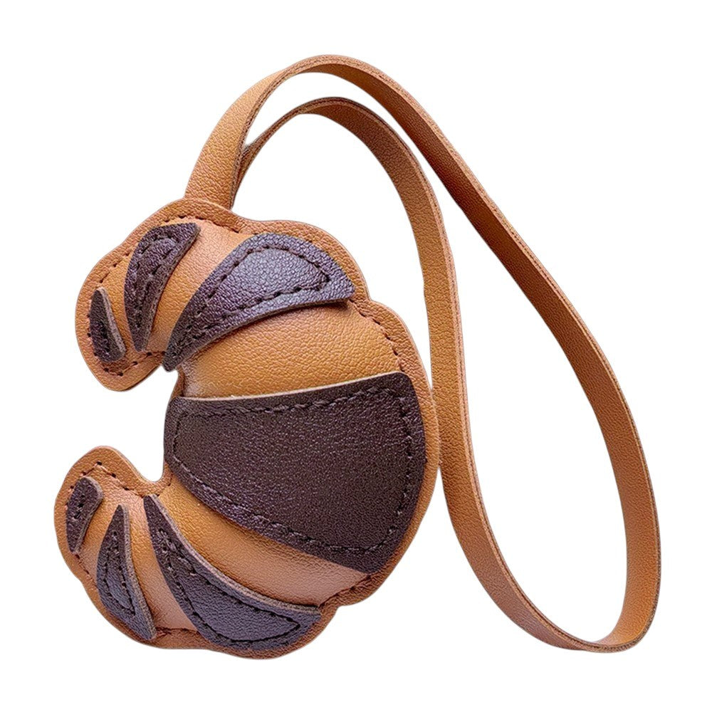 Bag Charm - Croissant in Faux Leather - Light Brown / Dark Brown