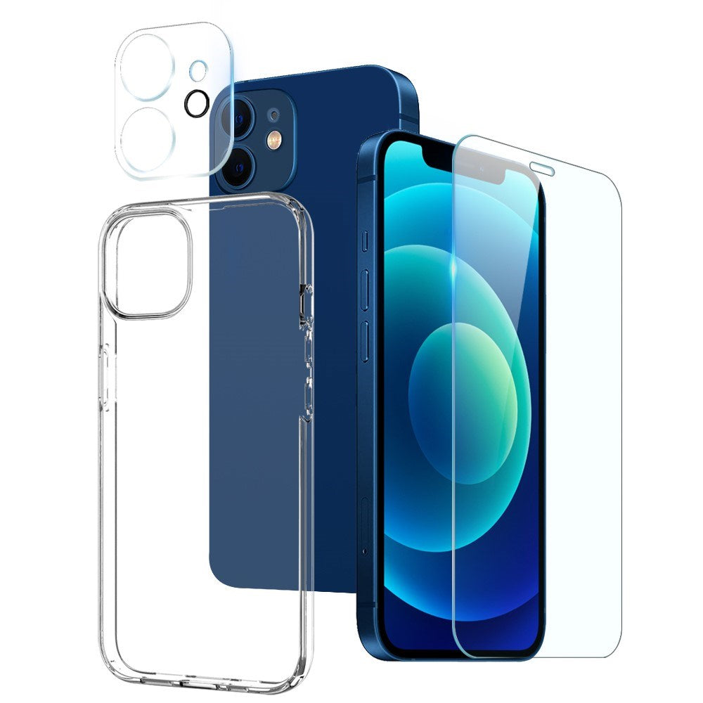 NORTHJO iPhone 12 | 3-in-1 360° Protection Set with Case | Screen Protector | Camera Lens Protector - Transparent