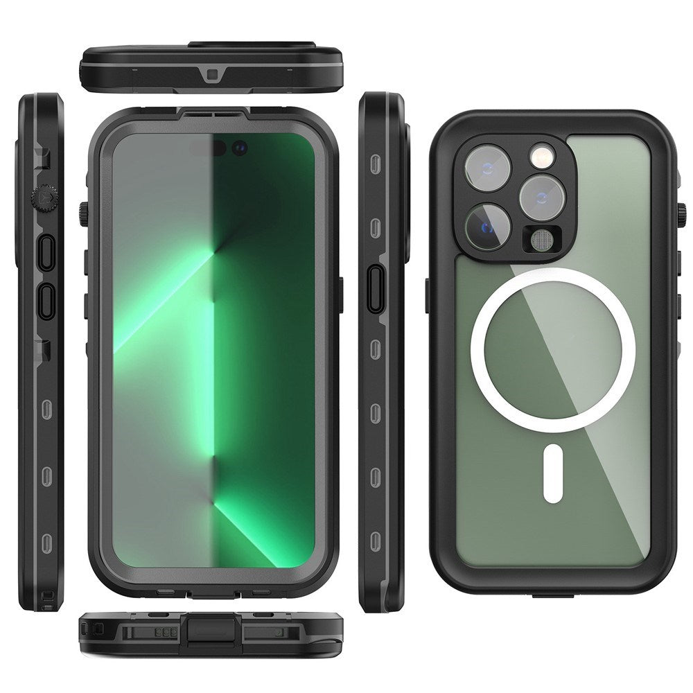 iPhone 14 Pro Redpepper IP68 Waterproof Case - MagSafe Compatible - Black / Transparent
